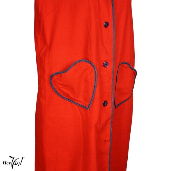 Vintage Red Loungewear Dress Blue Piping Heart Pocket Hong Kong B40 W42 -Hey Viv - Picture 3 of 8